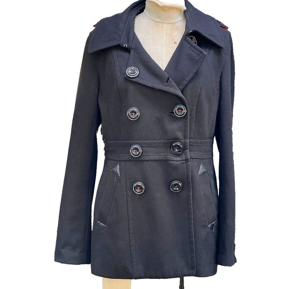 M60 Miss Sixty Pea Coat Double Breasted Wool Blend Womens Large EUC